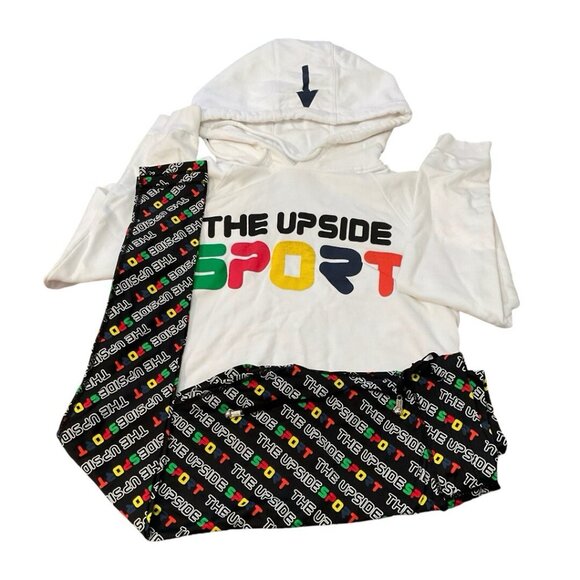 The Upside Women Set Yoga Dark Leggings White Cropped Top Hoodie Sports Size 8 - Picture 1 of 16